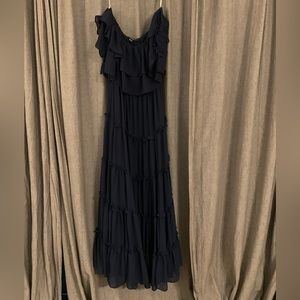 Navy off the shoulder ruffle maxi dress